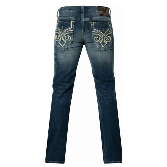 Affliction Men's Denim Jeans BLAKE FLEUR RINGO Biker Blue Embroidered - Picture 3 of 10
